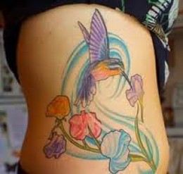 Hummingbird Tattoos Design on Rib for Women