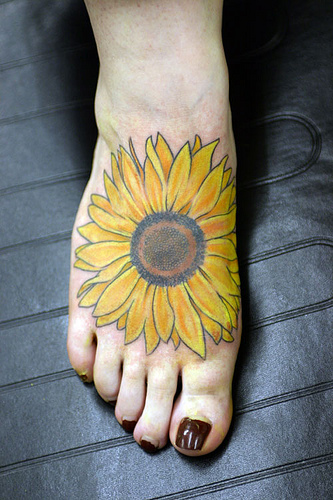 Bright Sunflower Tattoo Design Ideas on Foot