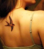 Unique Swallow Bird Upper Back Tattoo Design 