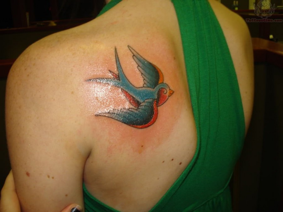 Glamorous Swallow Bird Left Upper Back Tattoo Picture