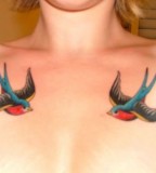 Double Swallow Bird Shoulder Tattoo For Women