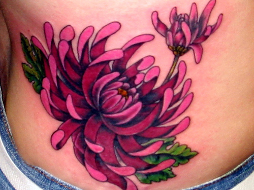 Lovely Colorful Girl Sweet Pea Flower Tattoo