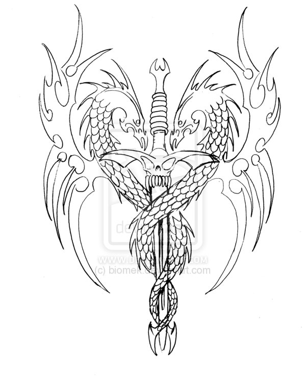 Dragon Sword Tattoo Design Sketch By Biomek