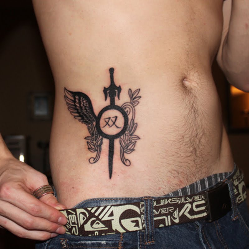 Simple Sword Tattoo Design on Abs for Men