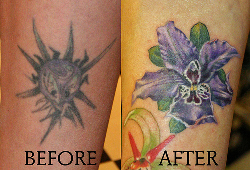 Purple Flower Cover Up Tattoos