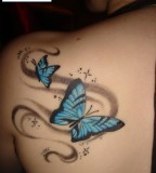 Light Blue Butterfly Shaped Tattoo Design for Girls