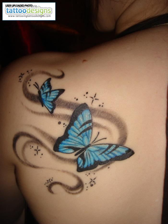 Light Blue Butterfly Shaped Tattoo Design for Girls