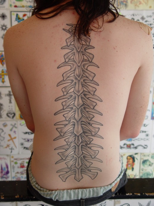 Unique Backbone Shaped Tattoo on Backbone for Girls