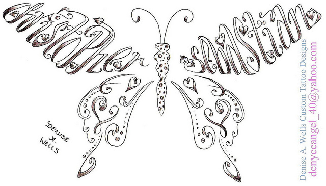 Butterfly-Inspired Name Custom Tattoo by Denise A Wells