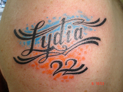 Exotic Colorful Name Tattoo Design for Girls