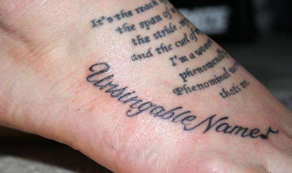 Text Foot Tattoo Design for Women