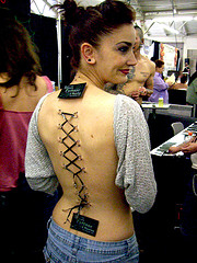Cool Shoelace Tattoo Design on Back for Women