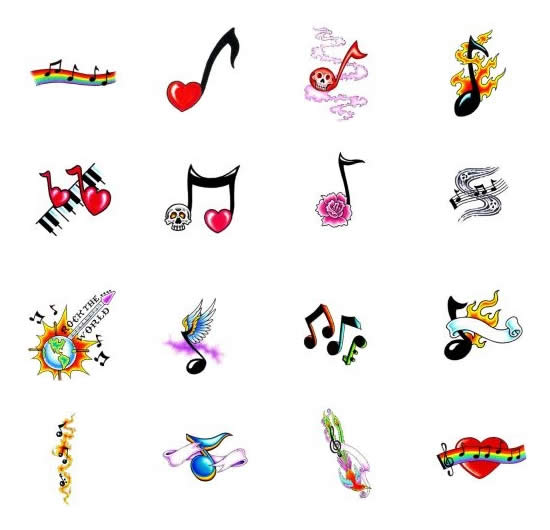 Color Musical Note Tattoos Symbol Designs