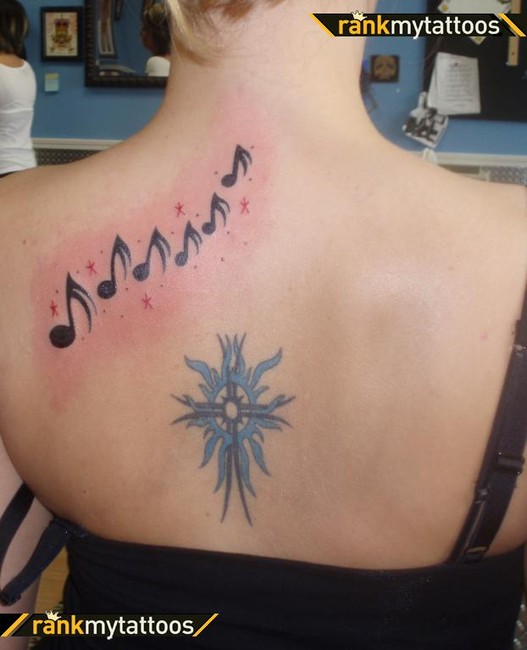 Back Music Notes Art Body Tattoo