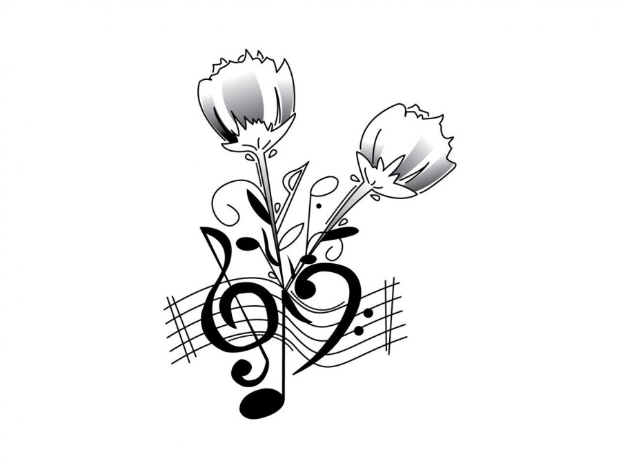 Clef Music Notes And Roses Tattoo Design