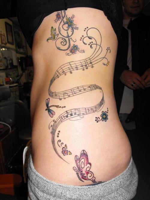 Side Abdomen Music Tattoo Ideas