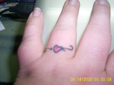 Sweet Pink Heart Shaped Tattoo Design on Ring Finger