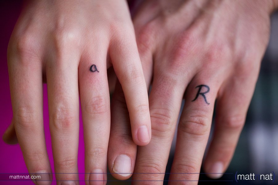 R and a Shaped Tattoo Design on Ring Finger