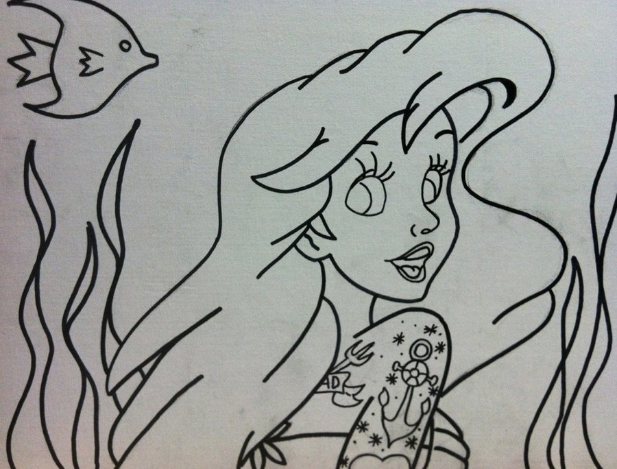 Little Mermaid Tattooed Outline By Sampson1721 On Deviantart