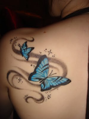 Beautiful Feminine Sparkling Blue Butterflies / Butterfly Tattoo Designs for Women