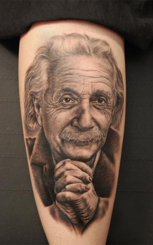 Popular Albert Einstein Tattoo Theme on Men Sleeve