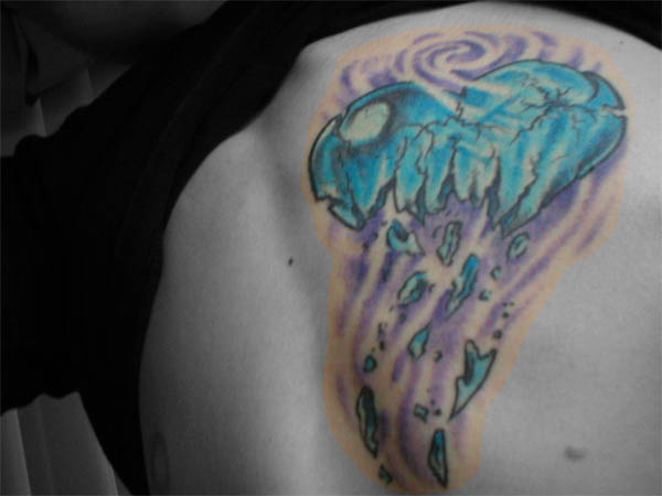 Shattered Blue Heart Tattoo