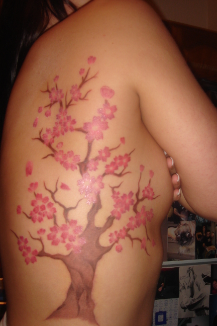 Pink Cherry Blossom Tattoo Design for Women (NSFW)