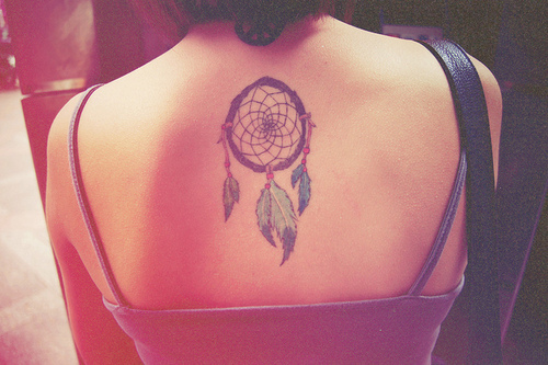Beautiful Dream Catcher Tattoo Design on Back for Girls