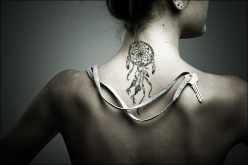 Dream Catcher Girls Tattoo Design on Neck