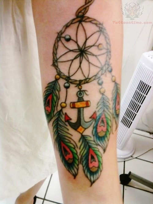 Peacock Feather Dream Catcher Tattoo Design
