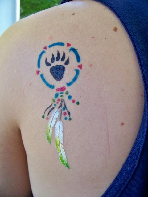 Colorful Bear Claw Dream Catcher Airbrush Tattoo