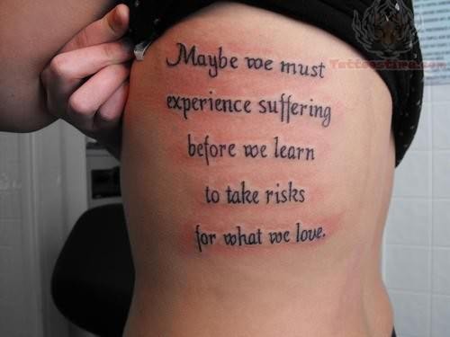 Fantasy Word Tattoos On Side Of Ribs