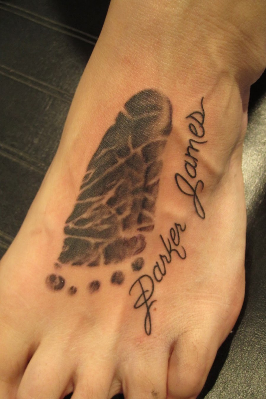 Sole Shaped Symbolizing Family Tattoo Design on Foot