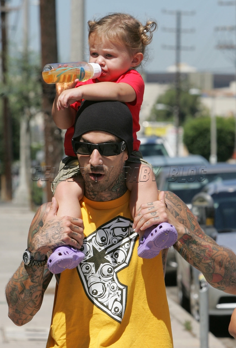 Travis Barker Tattos on Hands With Kids