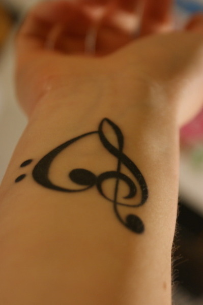 Treble and Bass Clef Heart Tattoo – Wrist Tattoo