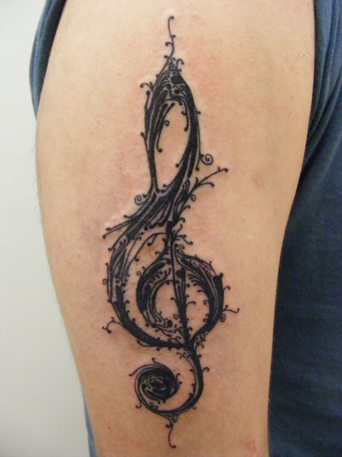 Treble Clef Resurrection Tattoo Shoulder for Men and Women