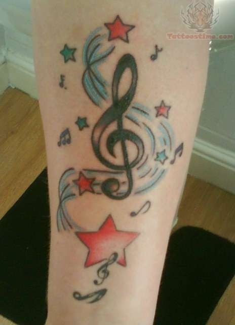 Music Treble Clef Tattoo and Star Tattoos