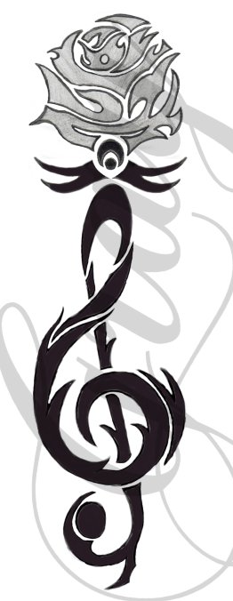 Wonderful Rose And Treble Clef Tattoo Design