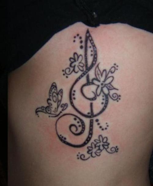 Cute Floral Treble Clef Tattoo Picture