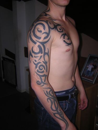 Cool-Set Arm Chest Tribal Tattoo Design for Men