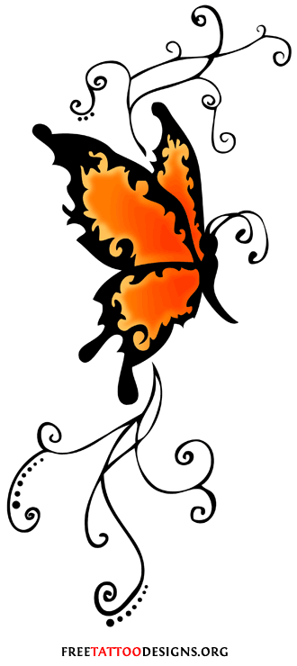 Orange Butterfly Swirly Tribal Tattoo Design Sample