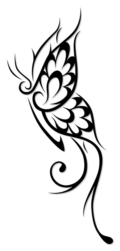 Amazing Flowery Tribal Butterfly Tattoo Design Sample