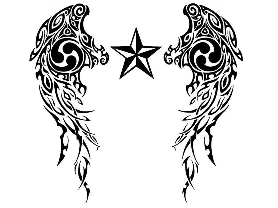 Awesome Nautical Stars & Wings Tribal Tattoo Design by Littlemisfit138 (Deviantart)