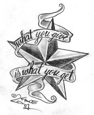 “What you give is what you get” Star & Ribbon Tattoo Design Sketches