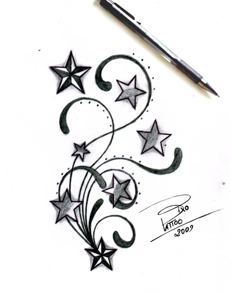 Stars and Swirls Tattoo Design Sketches by Bixotattoo (Deviantart) – Star Tattoos