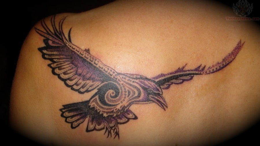 Awesome Tribal / Polynesian Crow Back-Tattoo Design for Men