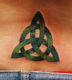 Exotic Green Lower Back Trinity Knot Tattoo Graphic for Girls