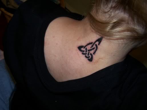 Black Trinity Knot Inspired Back Neck Tattoo