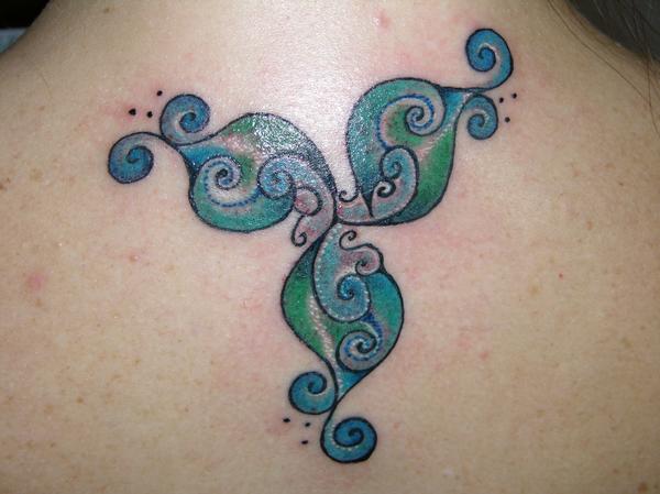 Cool Green Shades Swirly Trinity Knot Tattoo Design for Girls