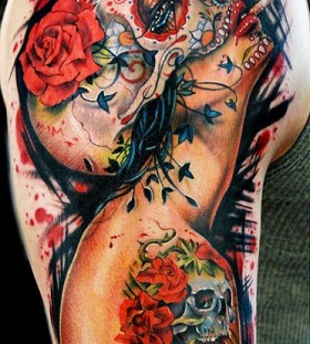 trippy sugar skull tattoo